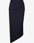 Navy blue pencil skirt on a light gray background