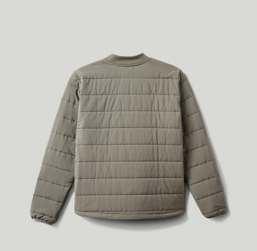 Green puffer jacket on a light gray background