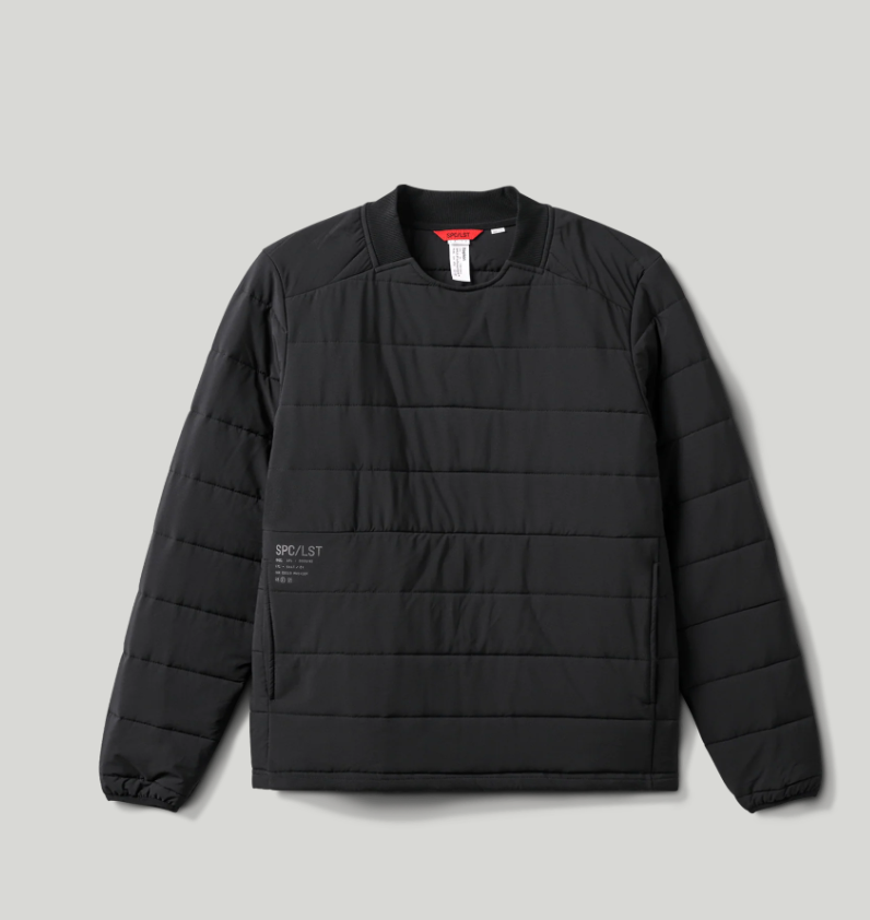Black puffer jacket on a light gray background