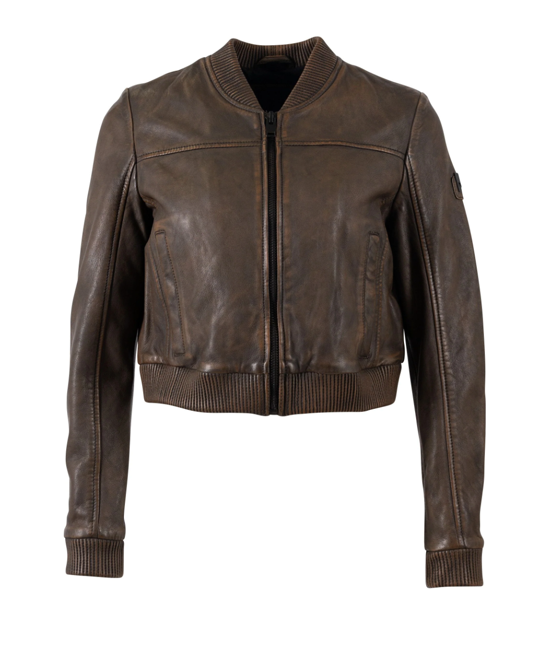 Brown leather jacket on a white background