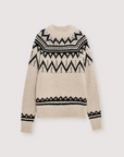 Beige sweater with black pattern on a white background
