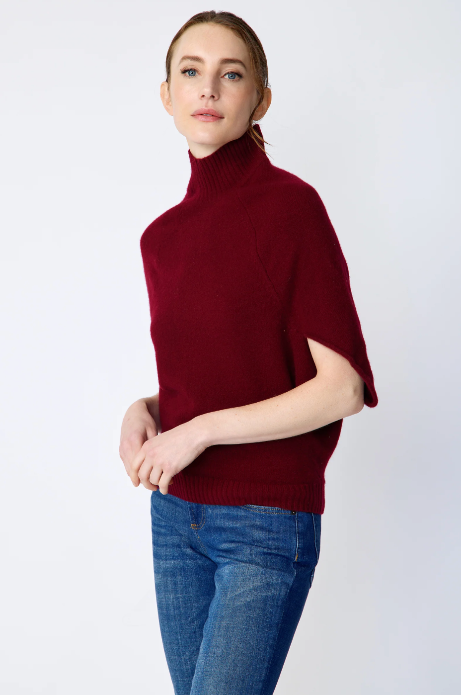 Cashmere Cape Sweater in Bordeaux by KAL REIMAN