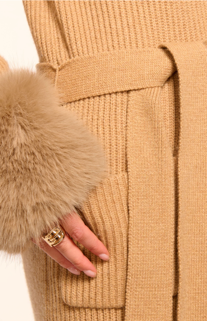 Louise Wool Blend Faux Fur Trim Duster Sweater by Ramy Brook