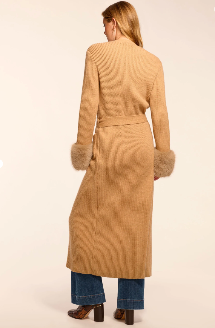 Louise Wool Blend Faux Fur Trim Duster Sweater by Ramy Brook