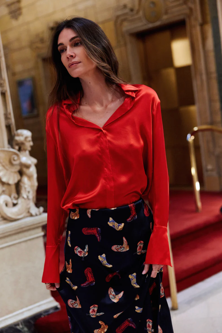 Daria French Cuff Silk Blouse in Toreador by Catherine Gee