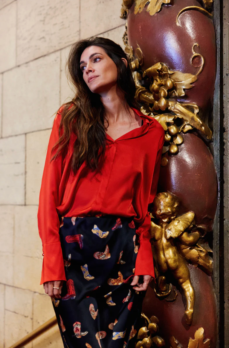 Daria French Cuff Silk Blouse in Toreador by Catherine Gee