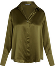 Daria French Cuff Silk Blouse in Army Green by Catherine Gee