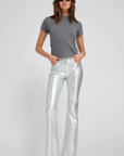 Leather 5 Pocket Micro Flare in Metallic Silver by SPRWMN