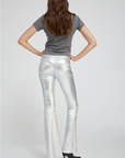 Leather 5 Pocket Micro Flare in Metallic Silver by SPRWMN
