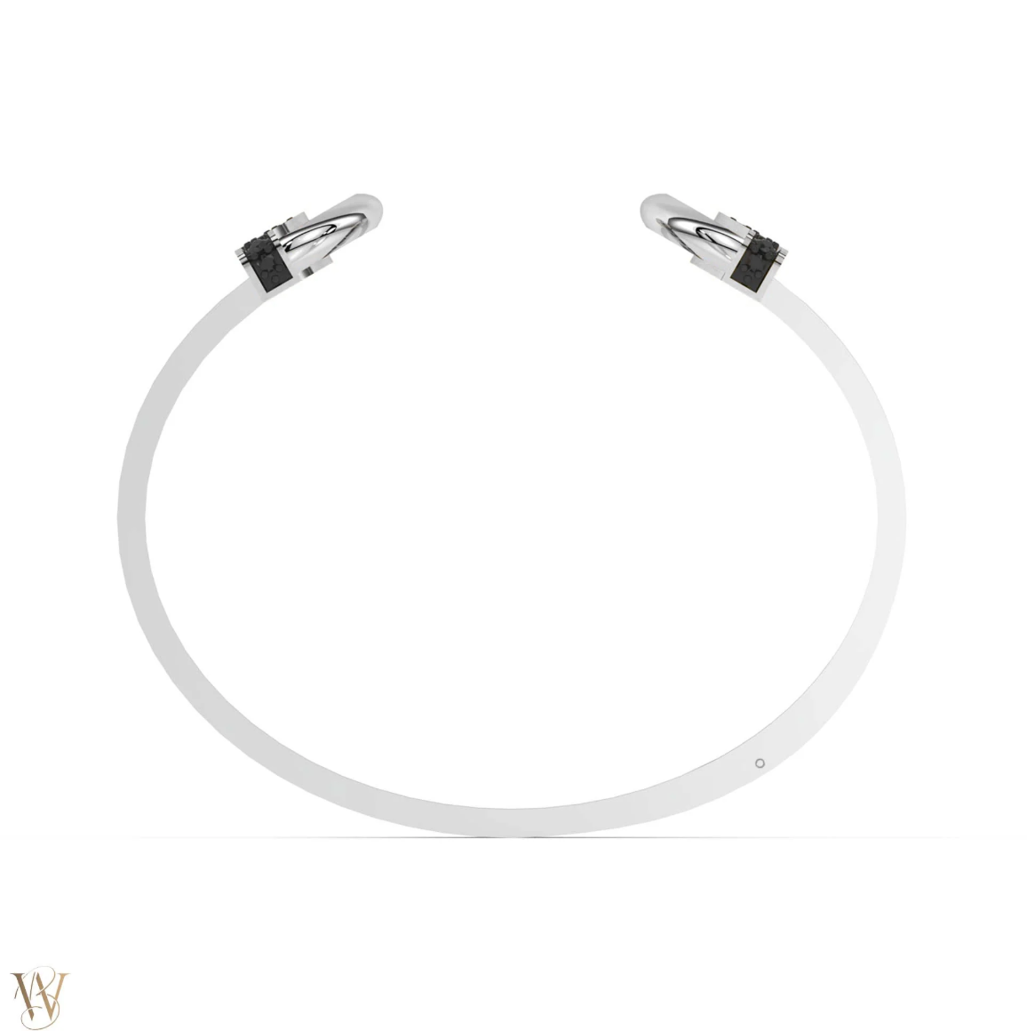 Doppia Luna Wide Cuff - Silver with Black Diamond Detail by Wyld Box