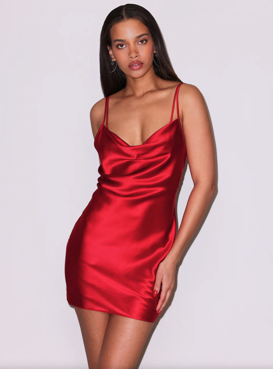Short Cowl Neck Slip in Red by Fleur Du Mal