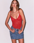 Le Stretch Lace Bodysuit in Red by Fleur Du Mal