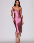 Cowl Neck Midi Slip Dress in Pink by Fleur Du Mal