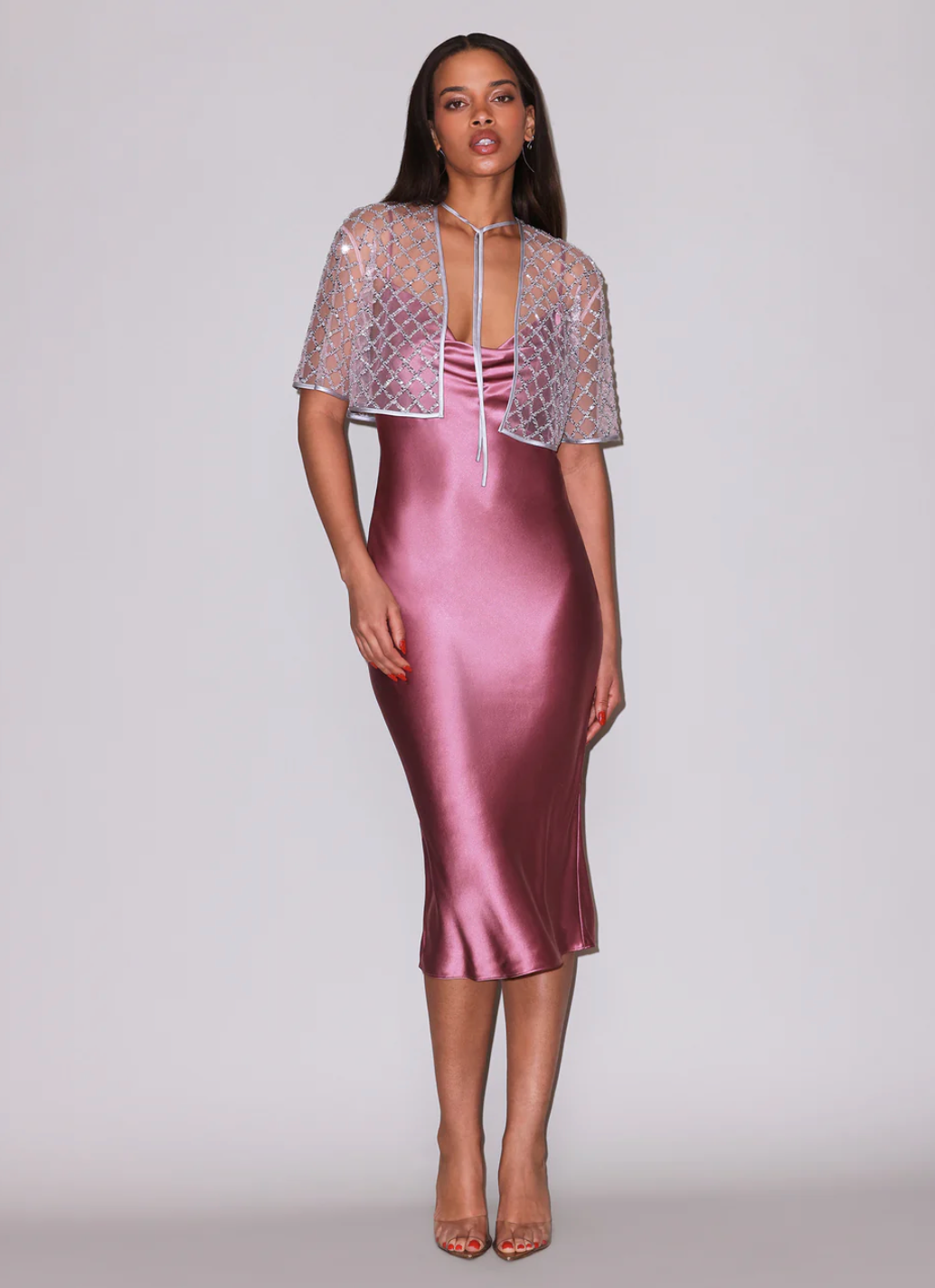 Cowl Neck Midi Slip Dress in Pink by Fleur Du Mal