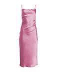 Cowl Neck Midi Slip Dress in Pink by Fleur Du Mal