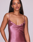 Cowl Neck Midi Slip Dress in Pink by Fleur Du Mal