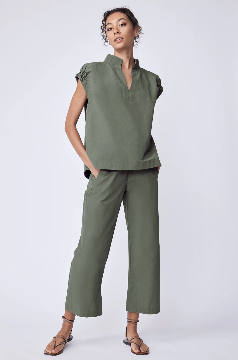 Jodie Gather Cap Sleeve in Cactus by Kal Rieman
