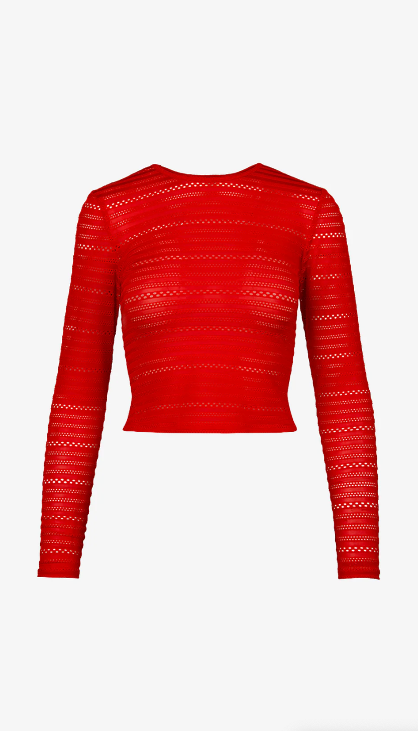 Long Sleeve Cropped Crewneck in Chili by Smythe