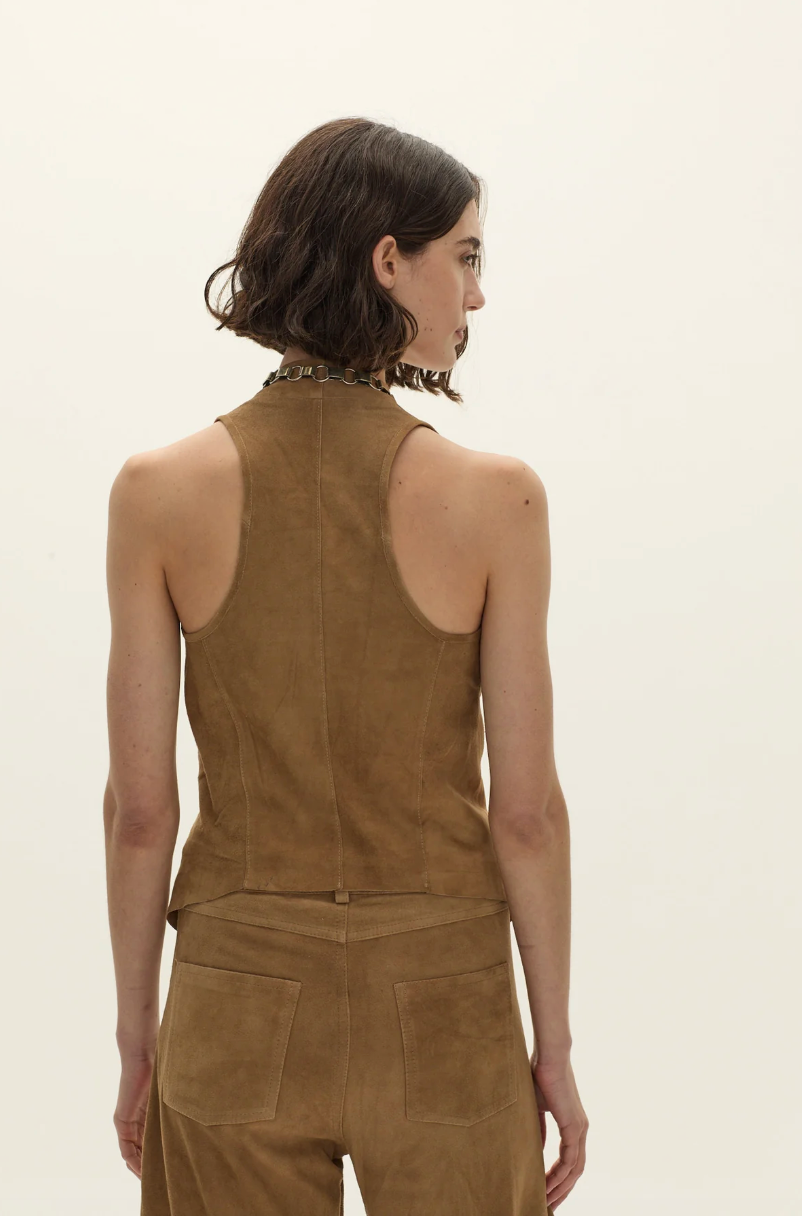 Fuste Leather Top in Camel by Curatoria