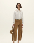 Quebrada Suede Trousers in Camel by Curatoria