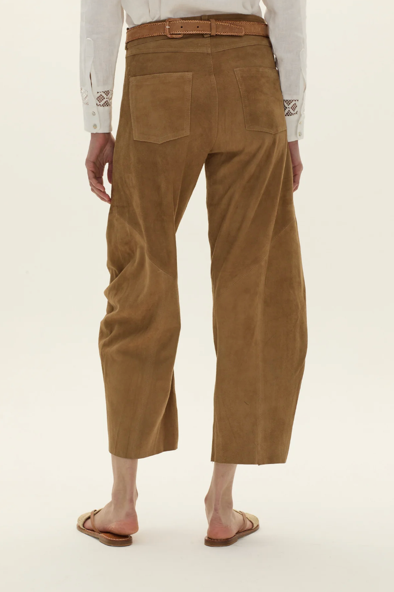 Quebrada Suede Trousers in Camel by Curatoria