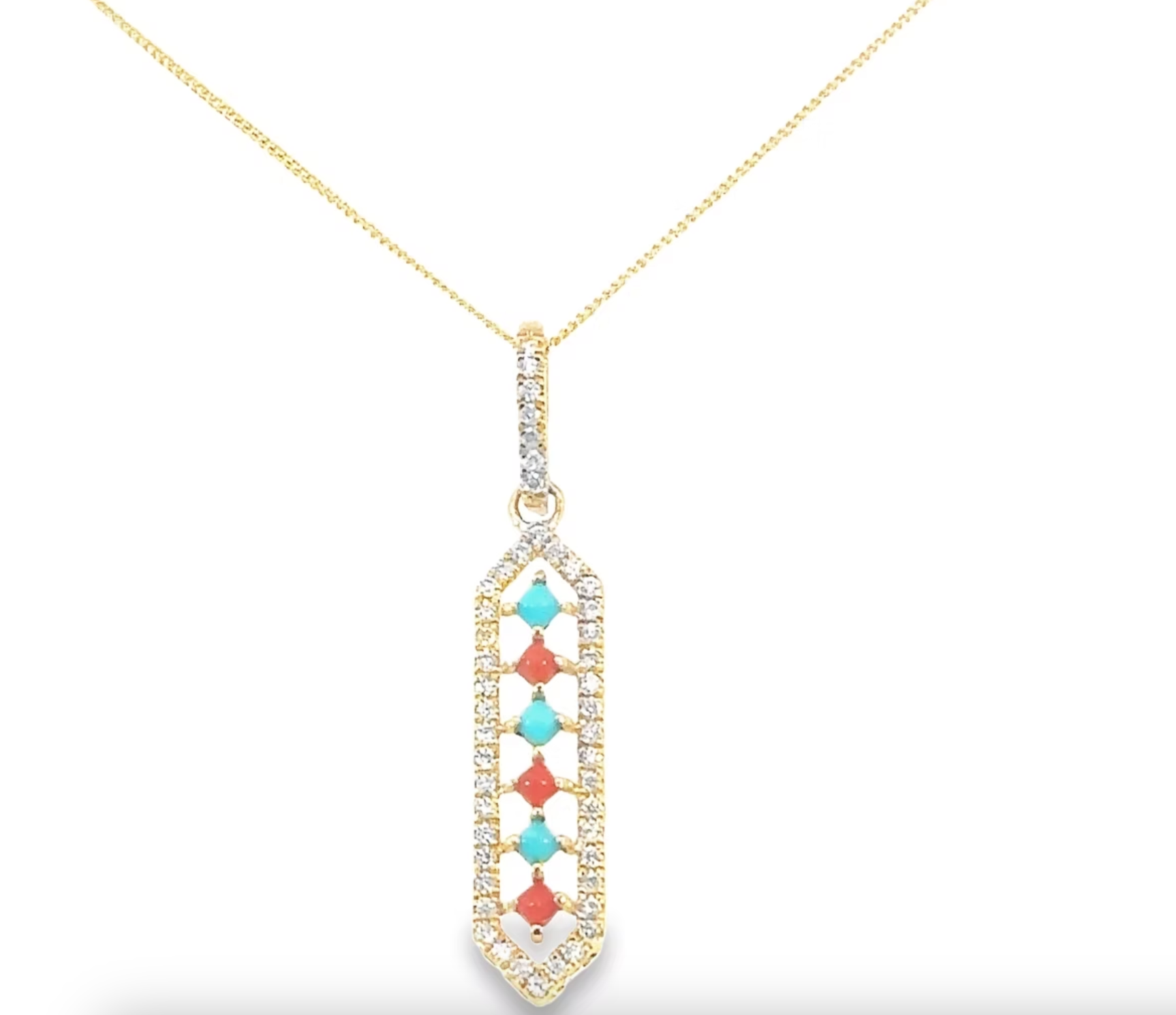 Turquoise/Coral/Diamond Necklace by Leela Grace Jewelry