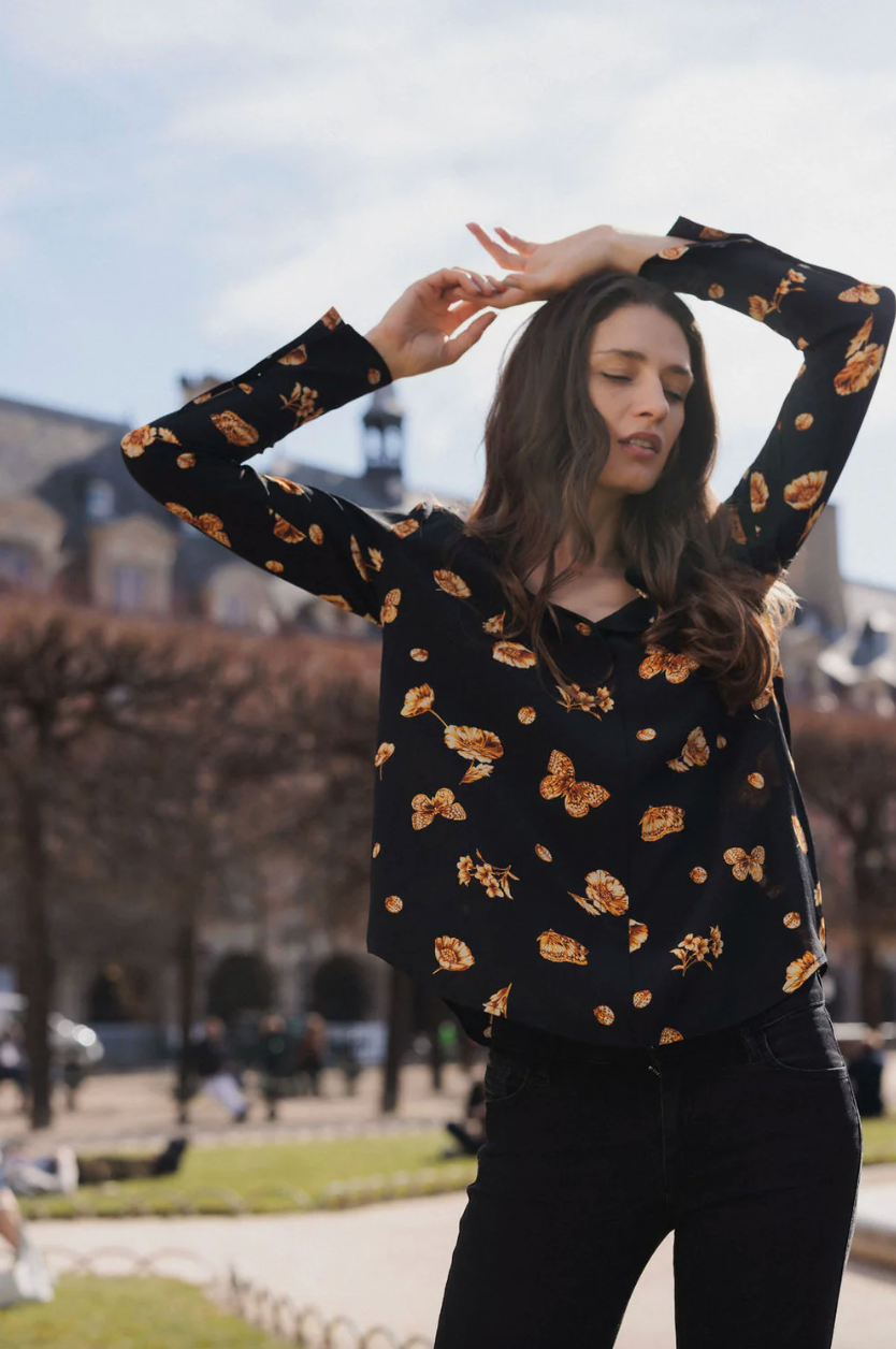 Daria French Cuff Silk Blouse in Gold Monarch by Catherine Gee