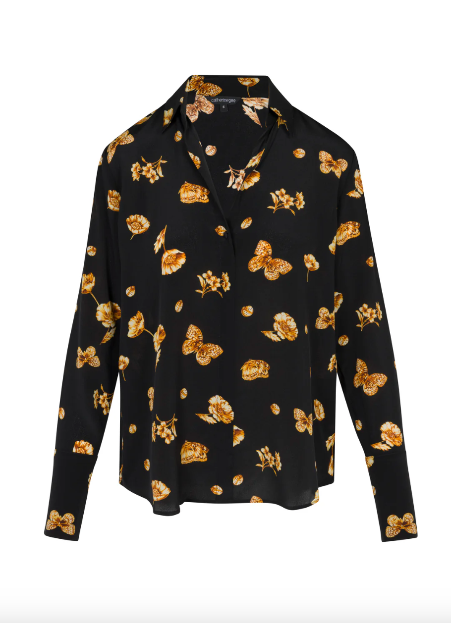 Daria French Cuff Silk Blouse in Gold Monarch by Catherine Gee