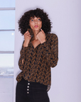 Daria French Cuff Silk Blouse in CC Print by Catherine Gee