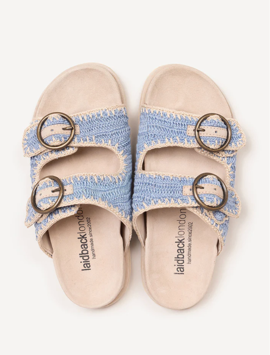 Clay Sandal in Sand Suede Sky Blue by Laidback London