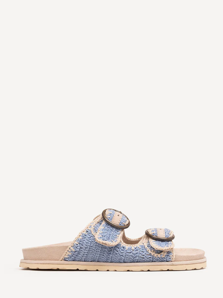 Clay Sandal in Sand Suede Sky Blue by Laidback London