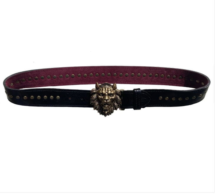 Black Studded Lion Belt by Kim White